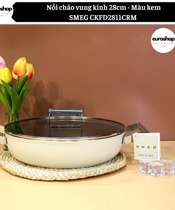 Alternative view of Nồi chảo SMEG CKFD2811CRM vung kính 28cm - Màu kem